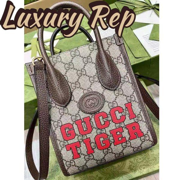 Replica Gucci Unisex Tiger GG Mini Tote Bag Beige Ebony GG Supreme Canvas 4