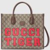 Replica Gucci Unisex Tiger GG Mini Tote Bag Beige Ebony GG Supreme Canvas 14
