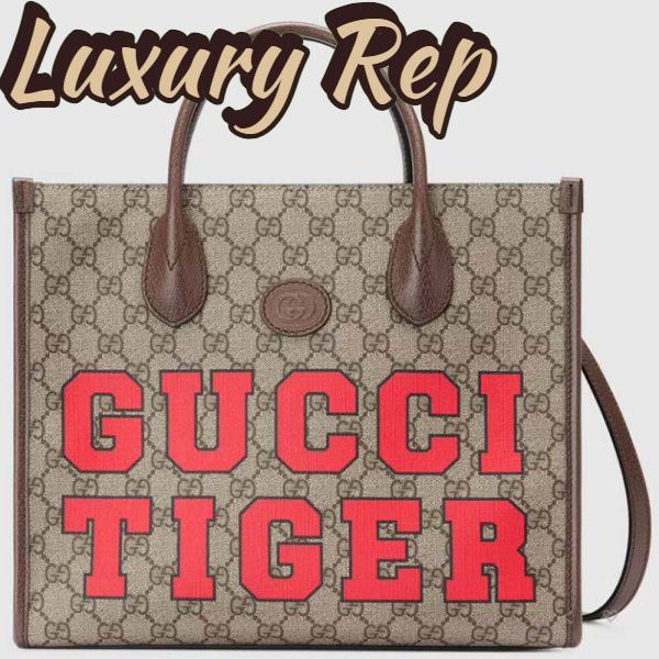Replica Gucci Unisex Tiger GG Small Tote Bag Beige Ebony GG Supreme Canvas 2