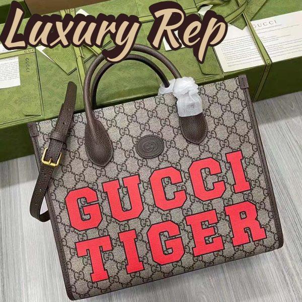 Replica Gucci Unisex Tiger GG Small Tote Bag Beige Ebony GG Supreme Canvas 3
