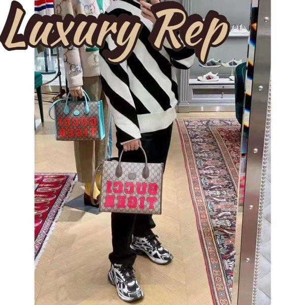Replica Gucci Unisex Tiger GG Small Tote Bag Beige Ebony GG Supreme Canvas 12