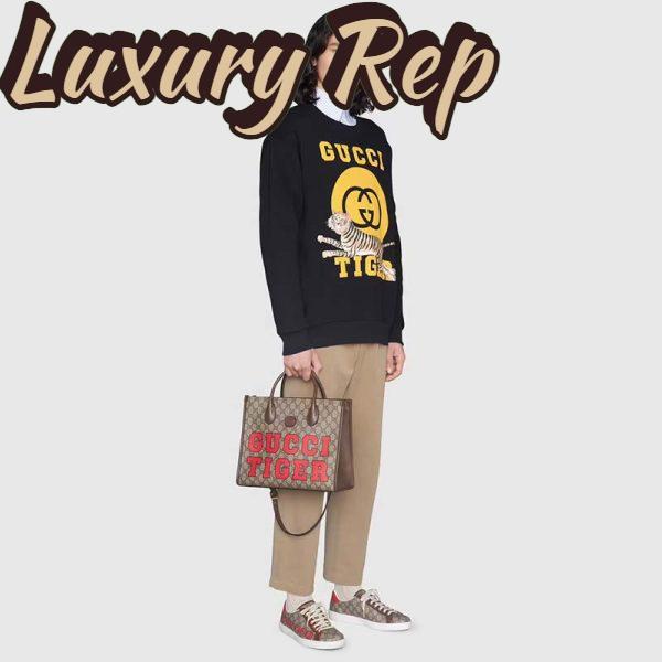 Replica Gucci Unisex Tiger GG Small Tote Bag Beige Ebony GG Supreme Canvas 14