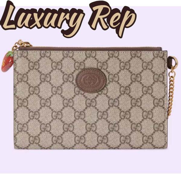 Replica Gucci Unisex Wrist Wallet Double G Strawberry Beige Ebony GG Supreme Canvas 2