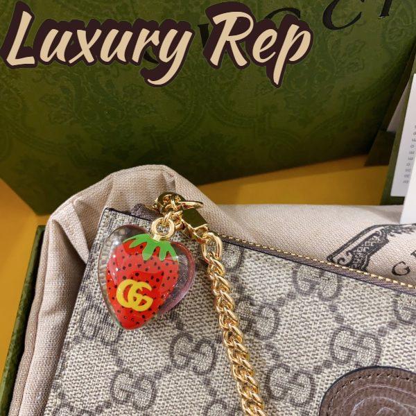 Replica Gucci Unisex Wrist Wallet Double G Strawberry Beige Ebony GG Supreme Canvas 9