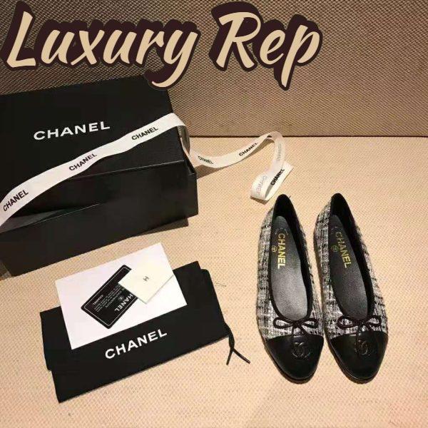 Replica Chanel Women Ballerinas in Tweed Fabrics-Black 4