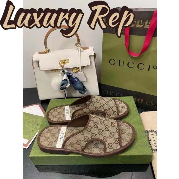 Replica Gucci Unisex GG Supreme Slide Sandal Beige Ebony Canvas Rubber Flat 1 Cm Heel 3