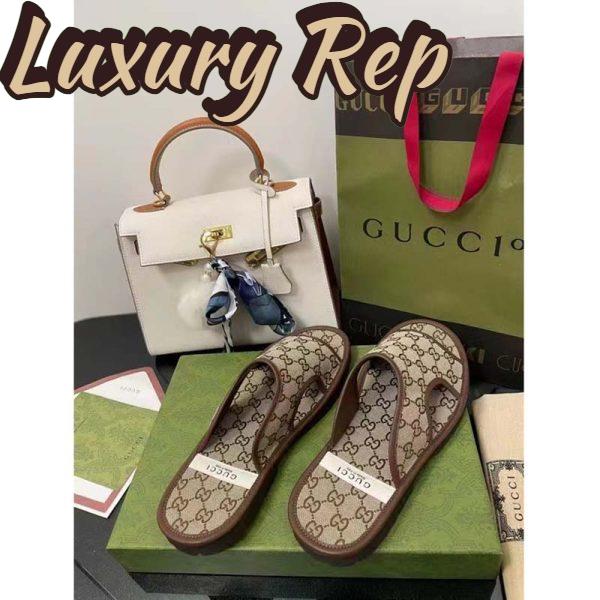 Replica Gucci Unisex GG Supreme Slide Sandal Beige Ebony Canvas Rubber Flat 1 Cm Heel 9
