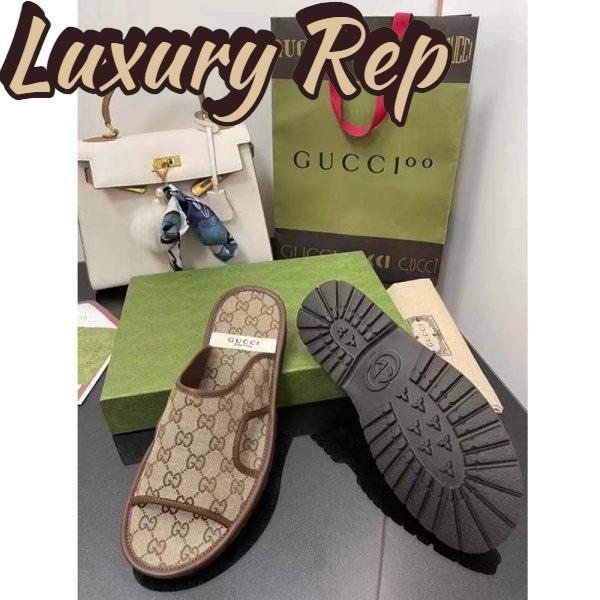 Replica Gucci Unisex GG Supreme Slide Sandal Beige Ebony Canvas Rubber Flat 1 Cm Heel 10