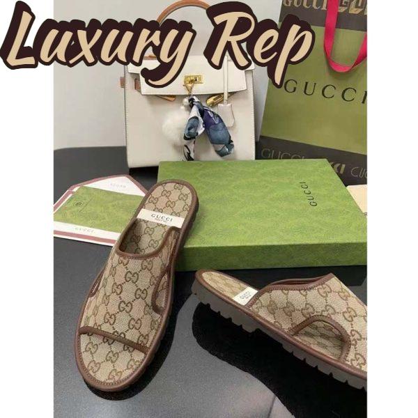 Replica Gucci Unisex GG Supreme Slide Sandal Beige Ebony Canvas Rubber Flat 1 Cm Heel 11