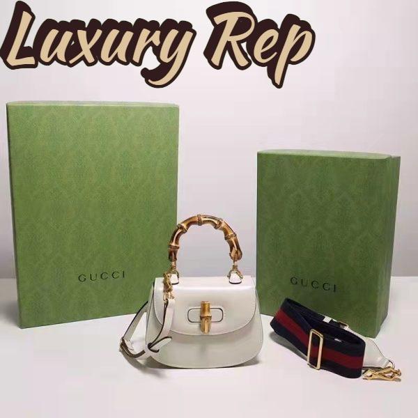 Replica Gucci Women Bamboo 1947 Mini Top Handle Bag White Leather Bamboo Hardware 7