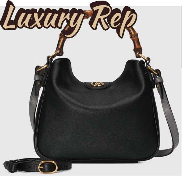 Replica Gucci Women Diana Small Shoulder Bag Black Leather Double G