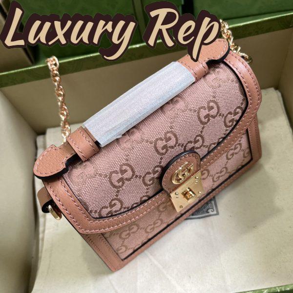 Replica Gucci Women Dionysus GG Mini Shoulder Bag Pink Canvas Leather Padlock Closure 5