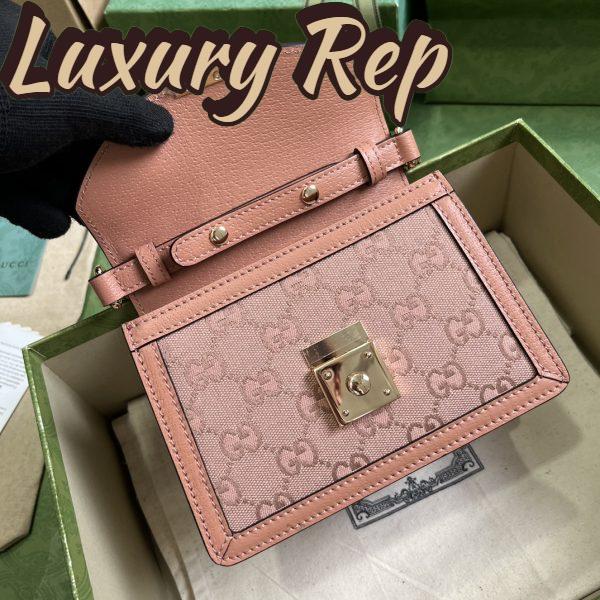 Replica Gucci Women Dionysus GG Mini Shoulder Bag Pink Canvas Leather Padlock Closure 6