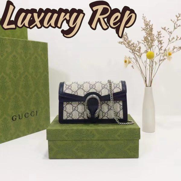 Replica Gucci Women Dionysus GG Super Mini Bag Beige Blue GG Supreme Canvas 3