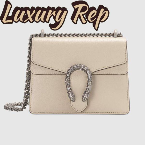 Replica Gucci Women Dionysus Mini Leather Bag White Textured Leather Tiger Head