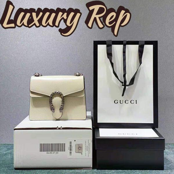 Replica Gucci Women Dionysus Mini Leather Bag White Textured Leather Tiger Head 3