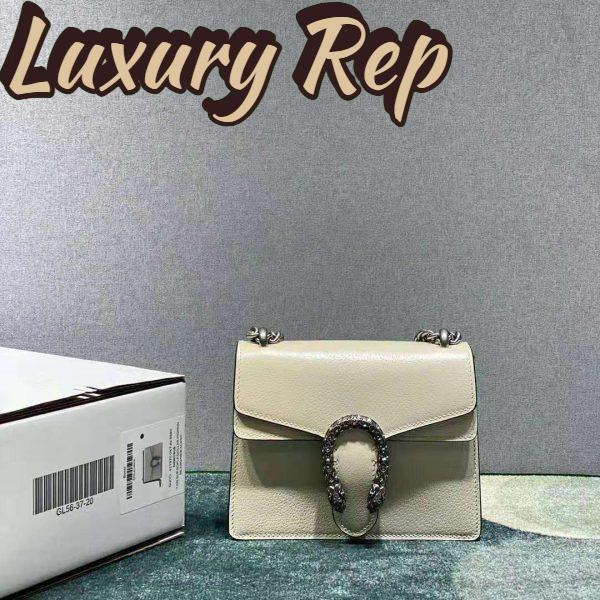 Replica Gucci Women Dionysus Mini Leather Bag White Textured Leather Tiger Head 6
