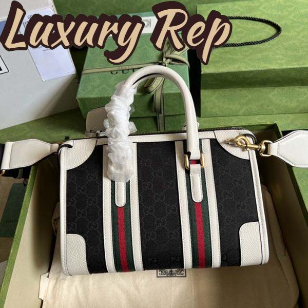 Replica Gucci Unsiex GG Bauletto Small Top Handle Bag Black White Original GG Canvas 4