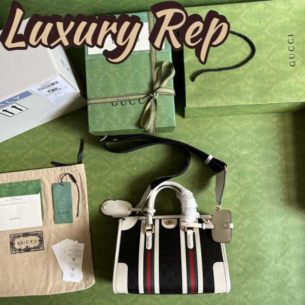 Replica Gucci Unsiex GG Bauletto Small Top Handle Bag Black White Original GG Canvas 7