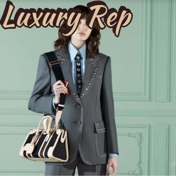 Replica Gucci Unsiex GG Bauletto Small Top Handle Bag Black White Original GG Canvas 12