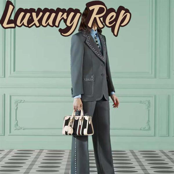 Replica Gucci Unsiex GG Bauletto Small Top Handle Bag Black White Original GG Canvas 13