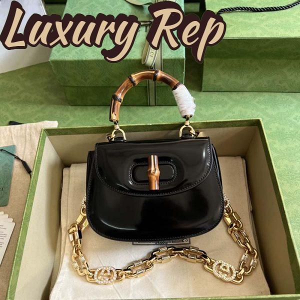 Replica Gucci Women Bamboo 1947 Mini Top Handle Bag Black Patent Leather 3