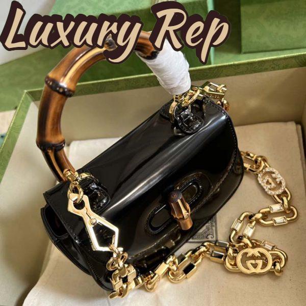 Replica Gucci Women Bamboo 1947 Mini Top Handle Bag Black Patent Leather 4