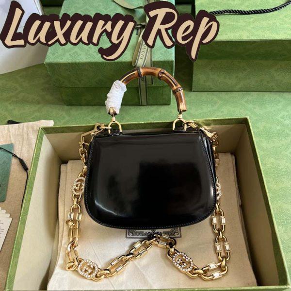 Replica Gucci Women Bamboo 1947 Mini Top Handle Bag Black Patent Leather 5