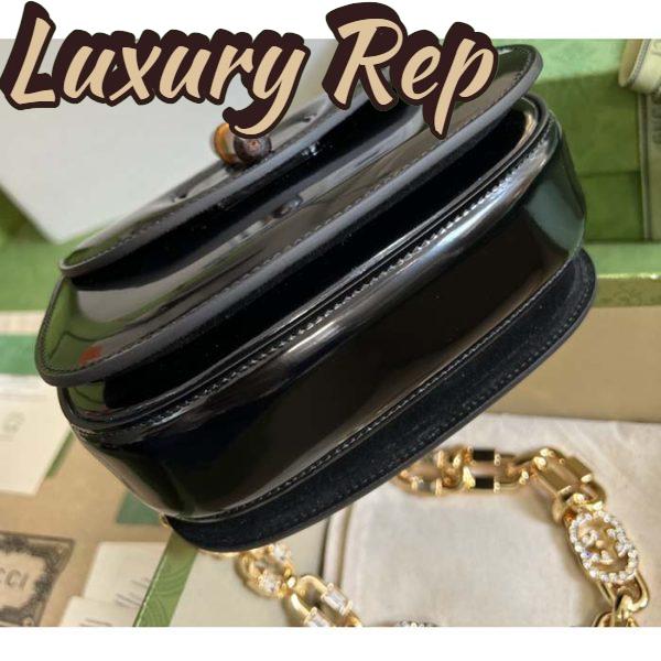 Replica Gucci Women Bamboo 1947 Mini Top Handle Bag Black Patent Leather 6
