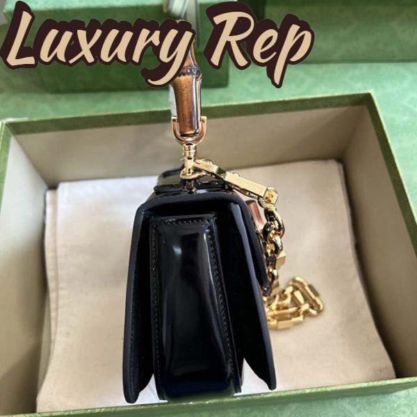 Replica Gucci Women Bamboo 1947 Mini Top Handle Bag Black Patent Leather 7