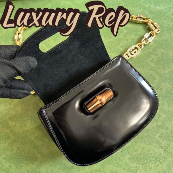 Replica Gucci Women Bamboo 1947 Mini Top Handle Bag Black Patent Leather 8