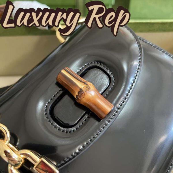 Replica Gucci Women Bamboo 1947 Mini Top Handle Bag Black Patent Leather 9