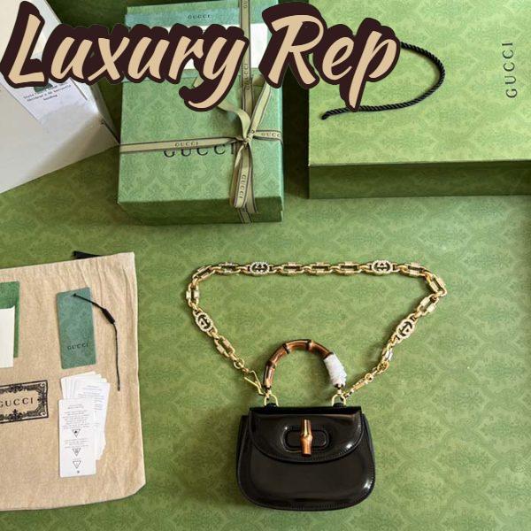 Replica Gucci Women Bamboo 1947 Mini Top Handle Bag Black Patent Leather 11