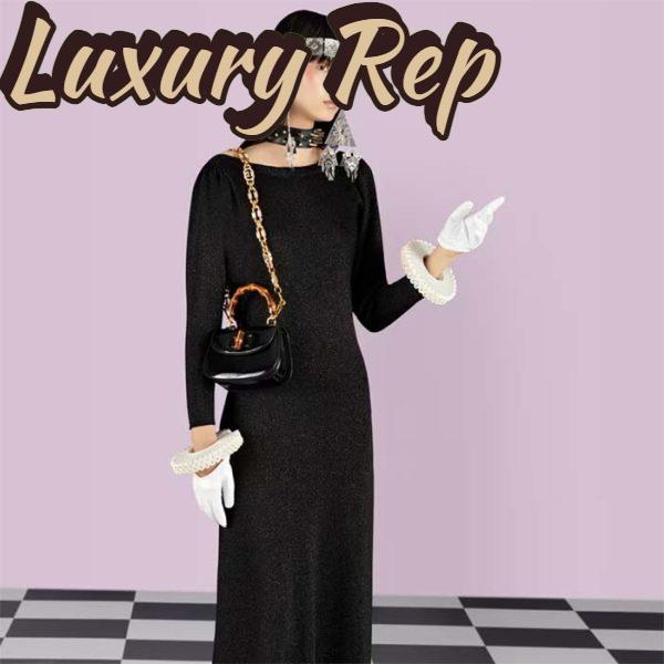 Replica Gucci Women Bamboo 1947 Mini Top Handle Bag Black Patent Leather 12