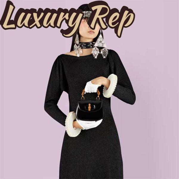 Replica Gucci Women Bamboo 1947 Mini Top Handle Bag Black Patent Leather 13