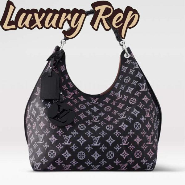 Replica Louis Vuitton LV Women Carmel Hobo Bag Black Perforated Mahina Calf Leather