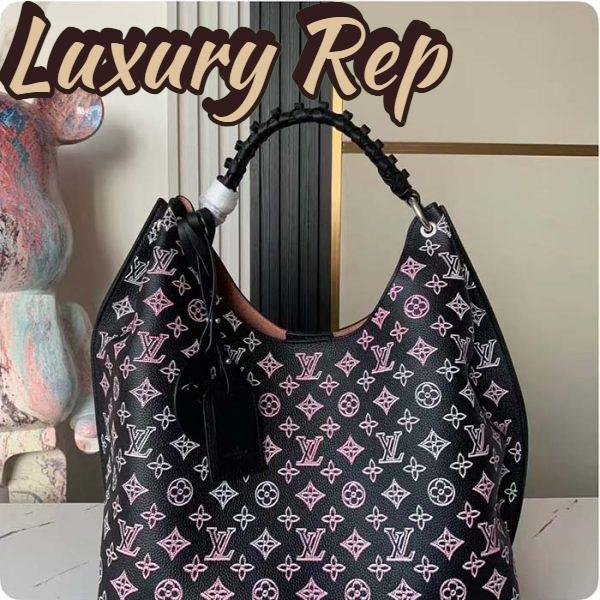 Replica Louis Vuitton LV Women Carmel Hobo Bag Black Perforated Mahina Calf Leather 3