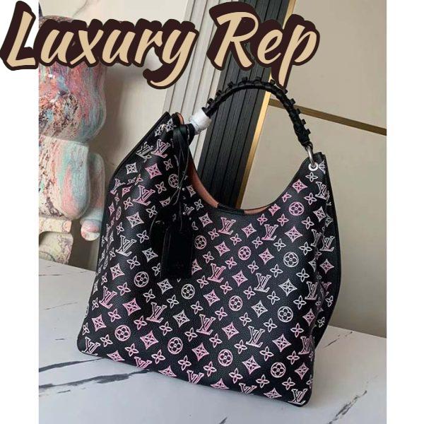 Replica Louis Vuitton LV Women Carmel Hobo Bag Black Perforated Mahina Calf Leather 4