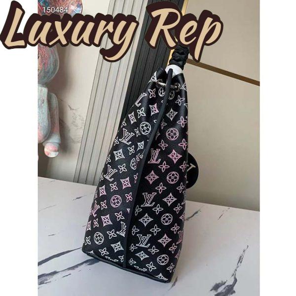 Replica Louis Vuitton LV Women Carmel Hobo Bag Black Perforated Mahina Calf Leather 7