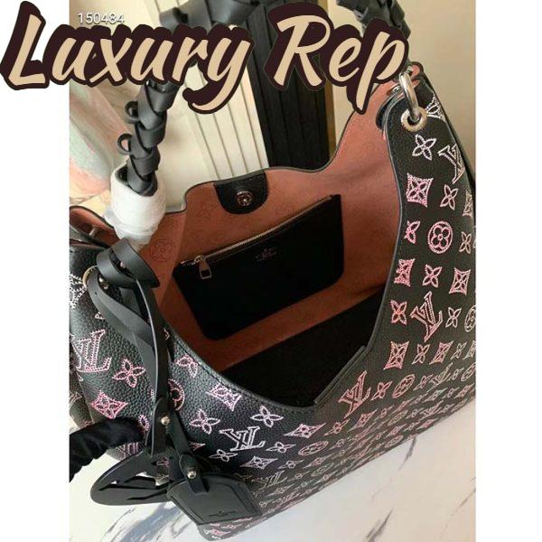 Replica Louis Vuitton LV Women Carmel Hobo Bag Black Perforated Mahina Calf Leather 8