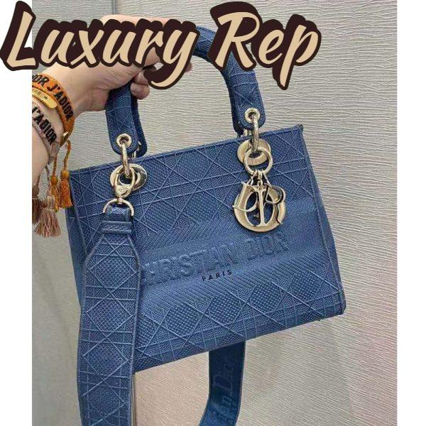 Replica Dior Women Medium Lady D-Lite Bag Cannage Embroidery-Navy 3