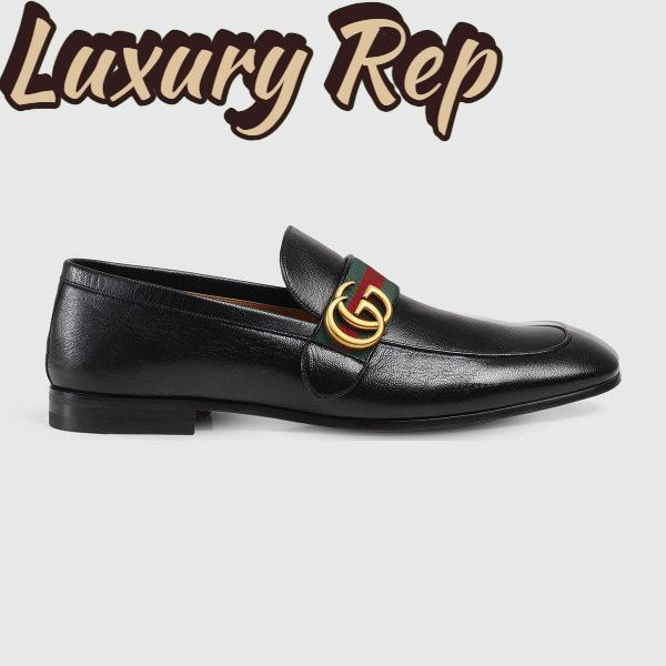 Replica Gucci Men Leather Loafer with GG Web Shoes-Black