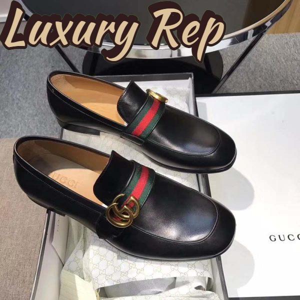 Replica Gucci Men Leather Loafer with GG Web Shoes-Black 3