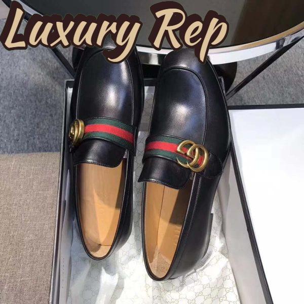 Replica Gucci Men Leather Loafer with GG Web Shoes-Black 4