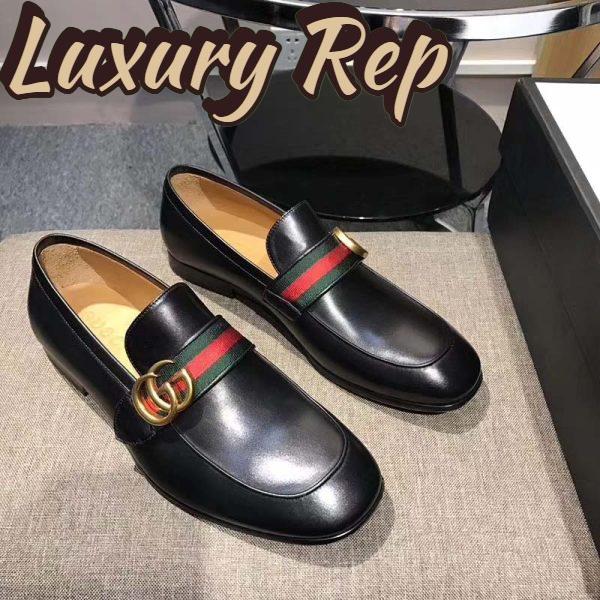 Replica Gucci Men Leather Loafer with GG Web Shoes-Black 5