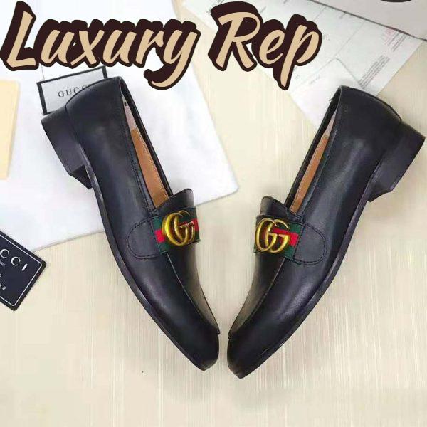Replica Gucci Men Leather Loafer with GG Web Shoes-Black 6