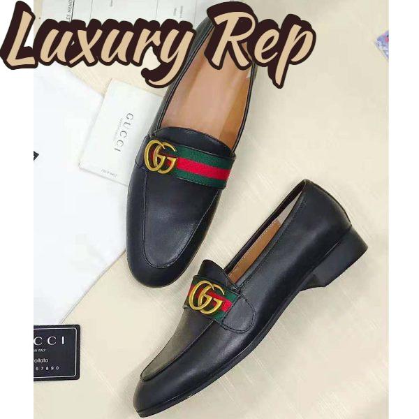 Replica Gucci Men Leather Loafer with GG Web Shoes-Black 7