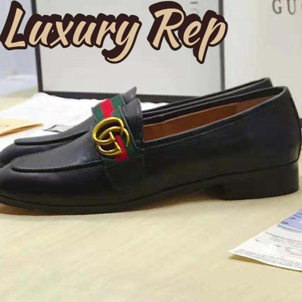 Replica Gucci Men Leather Loafer with GG Web Shoes-Black 8