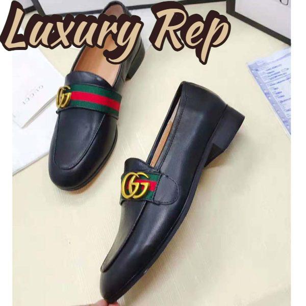 Replica Gucci Men Leather Loafer with GG Web Shoes-Black 9