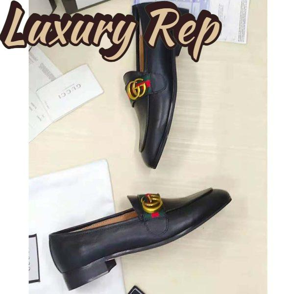 Replica Gucci Men Leather Loafer with GG Web Shoes-Black 10